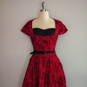 Laura Byrnes Flocked Retro Red Dress